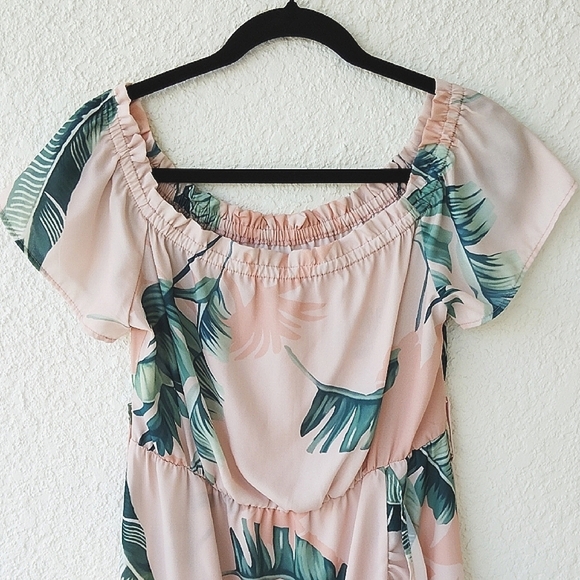 Leafy Off-Shoulder Faux Wrap Front  Summer Dress Size Large - Picture 2 of 9